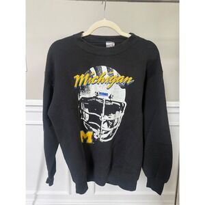 Vintage 90s Michigan Wolverines Sweatshirt Football Helmet Black Mens L